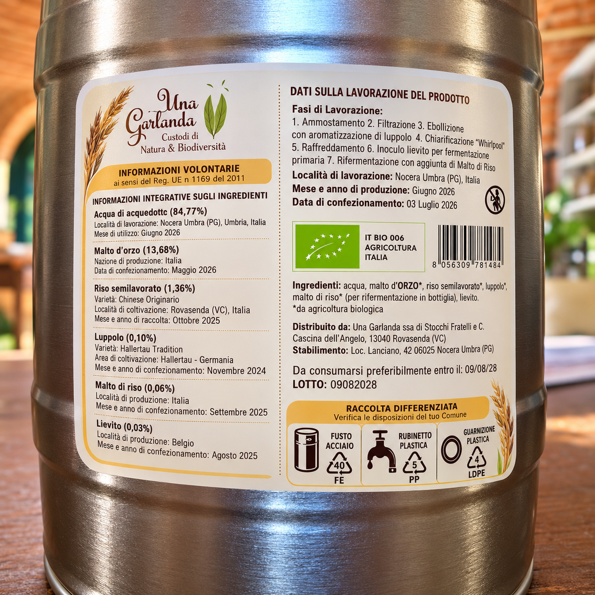 Birra al Riso Biologico Una Garlanda – Fusto 5 Litri